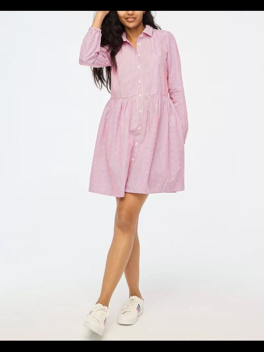 J Crew Striped Collar Mini Shirt Dress Women's Sz 8 Pink 100% Cotton